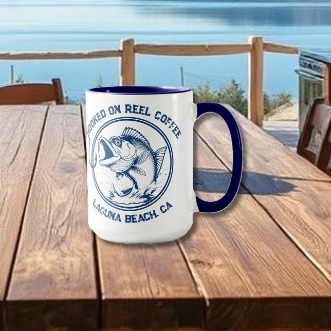 Taza Fish-Funny-Hooked on Reel Coffee (Funny Fish Coffee Mug-Hooked on Reel Coffee-Fisherman Core)