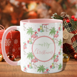Taza Flamenco Tropical de Navidad Azul Sombrero Santa R