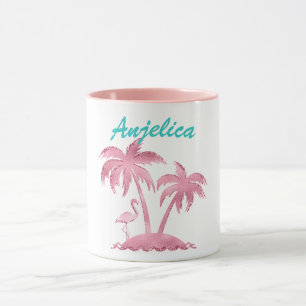 Taza Flamenco y Palmeras Retro con Brillo Rosa