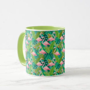 Taza Flamencos rosados tropicales follaje de la selva