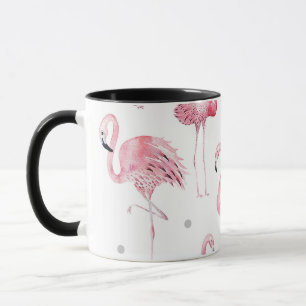 Taza Flamencos Rosas Lunares Grises Patrón Chic