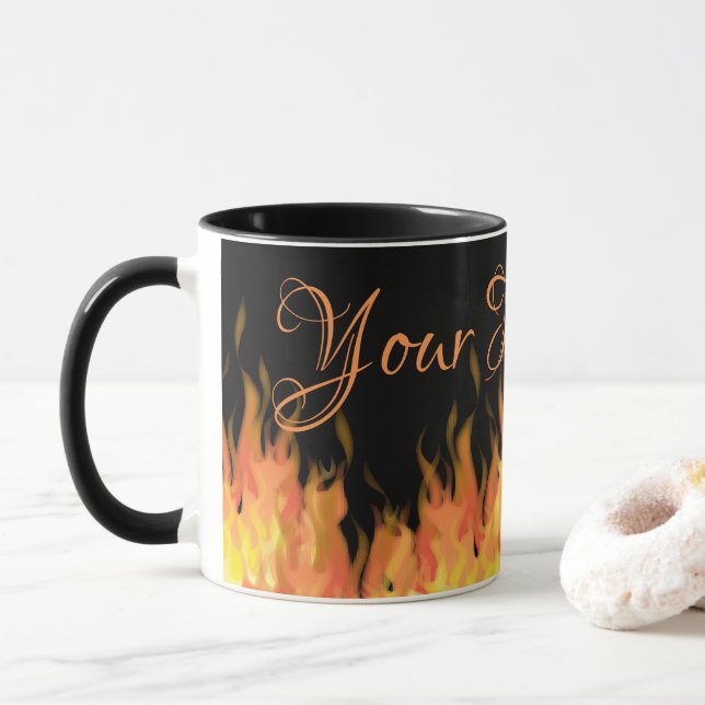 Taza Flames personalizados negros y Naranjas (Con donut)