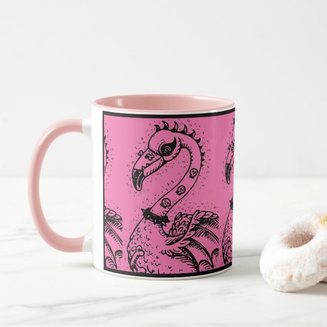 Taza FLAMINGO DE ROCKER DE PUNK DE gótico, HERRAMIENTAS (Con donut)