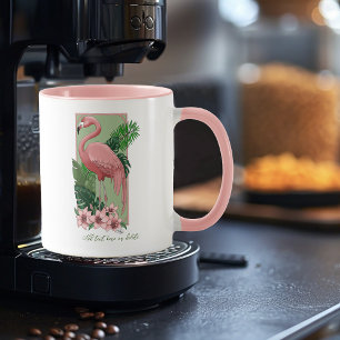 Taza Flamingo Rosa Green Leaves Lilly