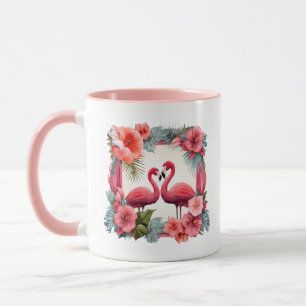 Taza Flamingo rosa lindo añadir nombres Boda Fecha