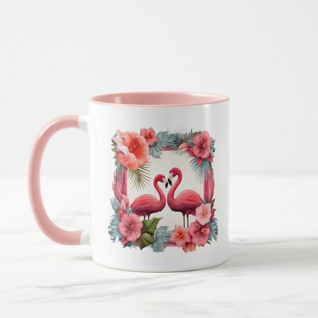 Taza Flamingo rosa lindo añadir nombres Boda Fecha (Izquierda)