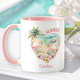 Taza Flamingo Summer Heart Tropical Girly Nombre Rosa