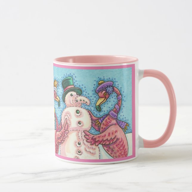 Taza Flamingos rosados construyen MUG NAVIDADES de niev (Derecha)