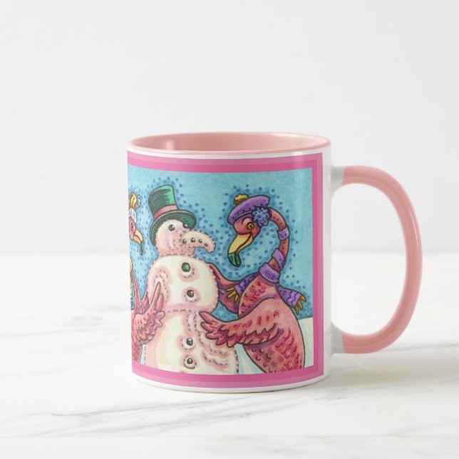 Taza Flamingos rosas construyen NAVIDADES de nieve (Derecha)