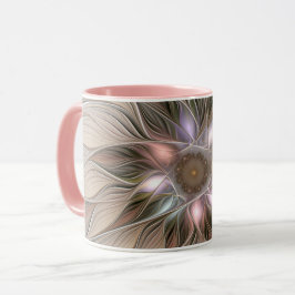 Taza Flor Abstracta Floral Fractal Beige Marrón Alegre