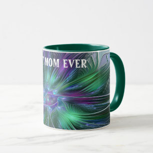 Taza Flor Abstracta Fractal Arte Morado Verde Mejor Mam