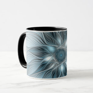 Taza Flor alegre Abstracto Floral Gris azul Fractal
