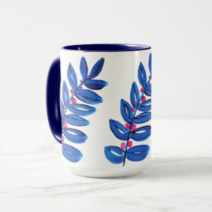 Taza Flor azul acuarela Boho moderno simple