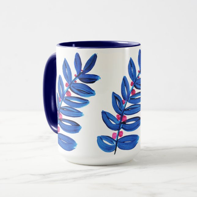 Taza Flor azul acuarela Boho moderno simple (Anverso izquierdo)