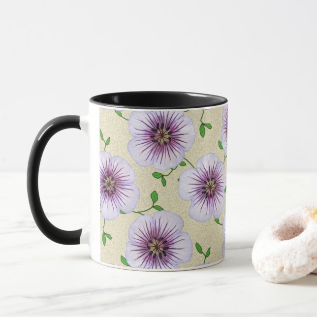 Taza Flor azul botánica del verano dulce (Con donut)