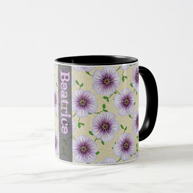 Taza Flor azul botánica del verano dulce con nombre (Anverso derecho)