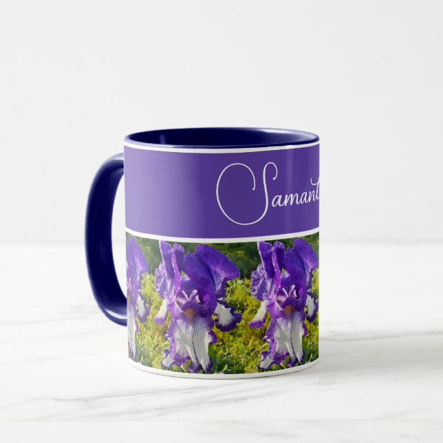 Taza Flor Azul Iris Flor Floral Mujeres Nombre Mug (Anverso izquierdo)