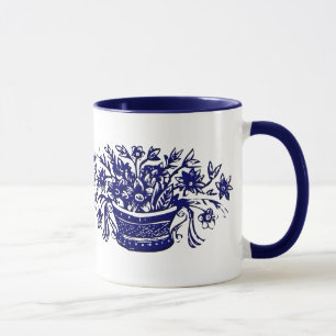 Taza Flor azul y blanca