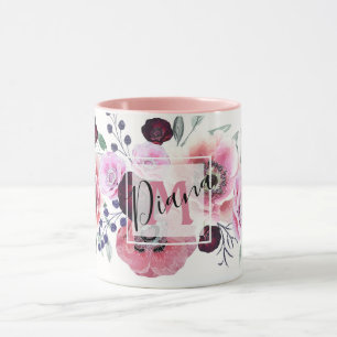 Taza Flor color burdeos rosa de color agua