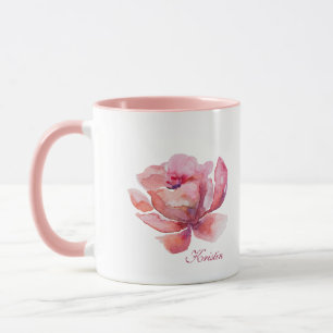 Taza Flor de acuarela rosa dibujada a mano