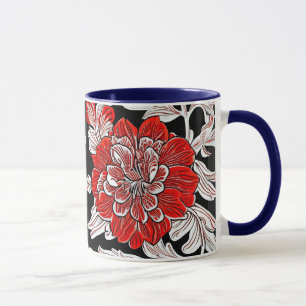 Taza Flor de Art Nouveau blanca y negra roja