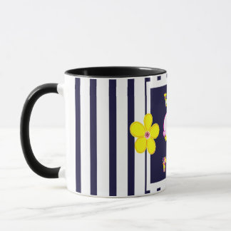 Taza Flor de arte amarillo brillante a rayas de la mari