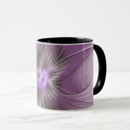 Taza Flor de arte fractal de color gris marrón de belle