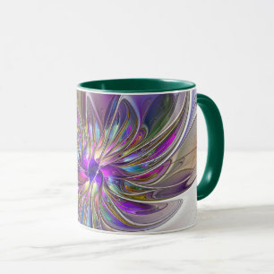 Taza Flor de arte fractal enérgica y colorida