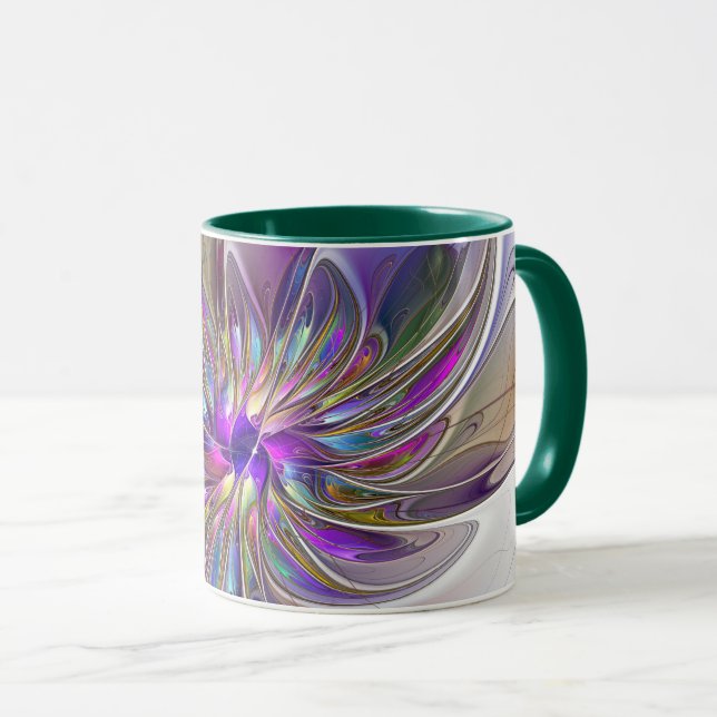 Taza Flor de arte fractal enérgica y colorida (Anverso derecho)