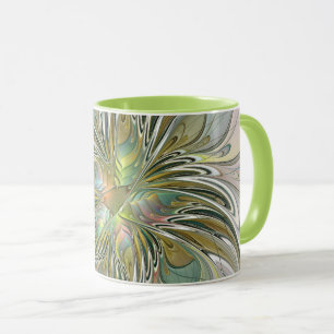 Taza Flor De Arte Fractal Moderno Con Oro