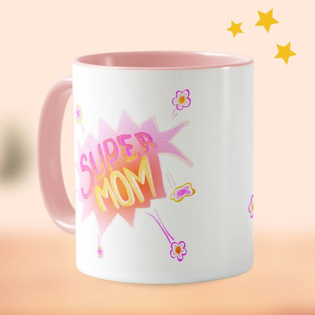 Taza Flor de burbuja de cómic Super Mamá Rosa Día de la (Subido por el creador)