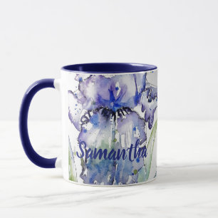 Taza Flor de color de agua azul Iris Art Flor Flor Mug