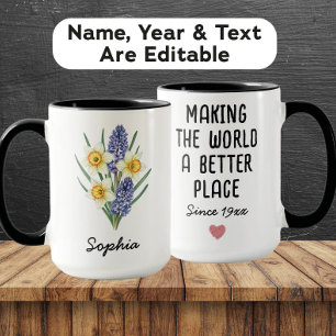 Taza Flor de cumpleaños de marzo personalizada - Nombre