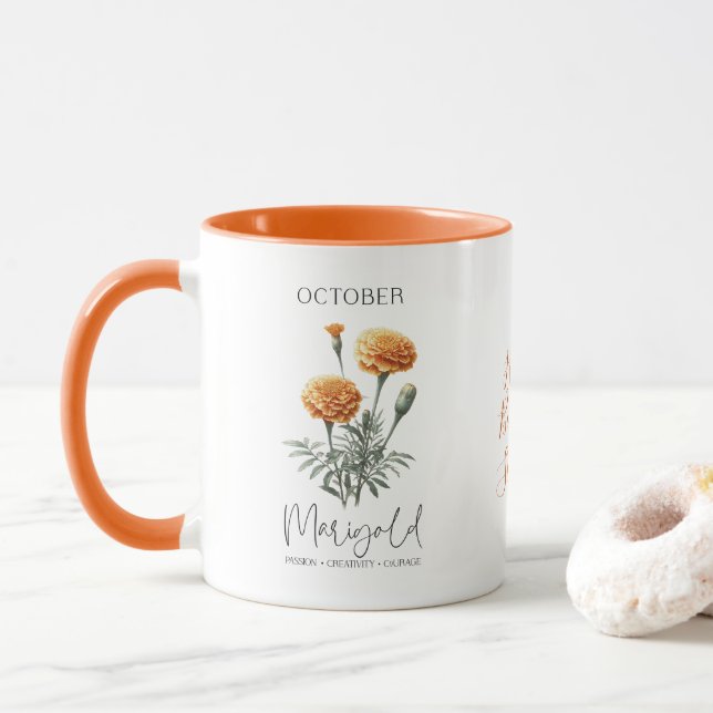 Taza Flor de cumpleaños de octubre Regalo de caléndula (Con donut)