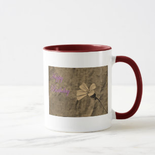 Taza Flor de cumpleaños y piedra en Sepia