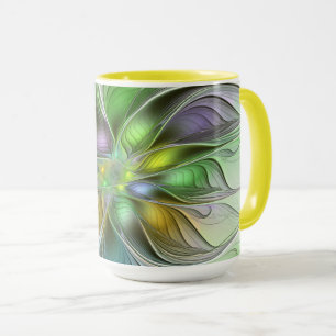 Taza Flor de Fantasía Colorida Moderna Fractal Abstract