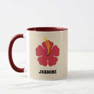 Taza Flor de Hibisco Rojo Agrega tu Nombre