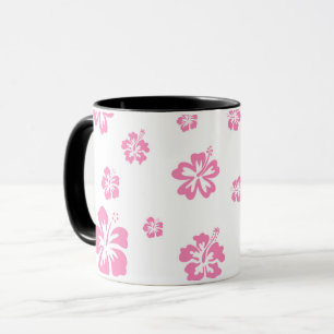 Taza Flor de Hibisco Rosa y Blanca Personalizada