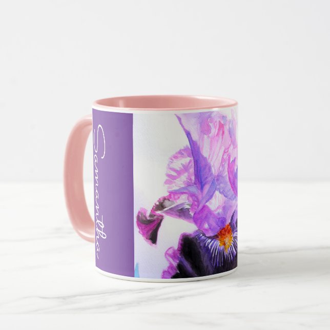 Taza Flor de Iris Morado Acuarela Mujer Iris (Anverso izquierdo)
