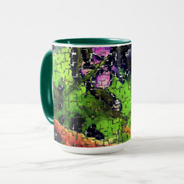 Taza Flor de lino y hojas envejecidas en mosaico esculp