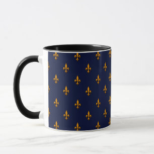Taza Flor de lis - azules marinos y oro