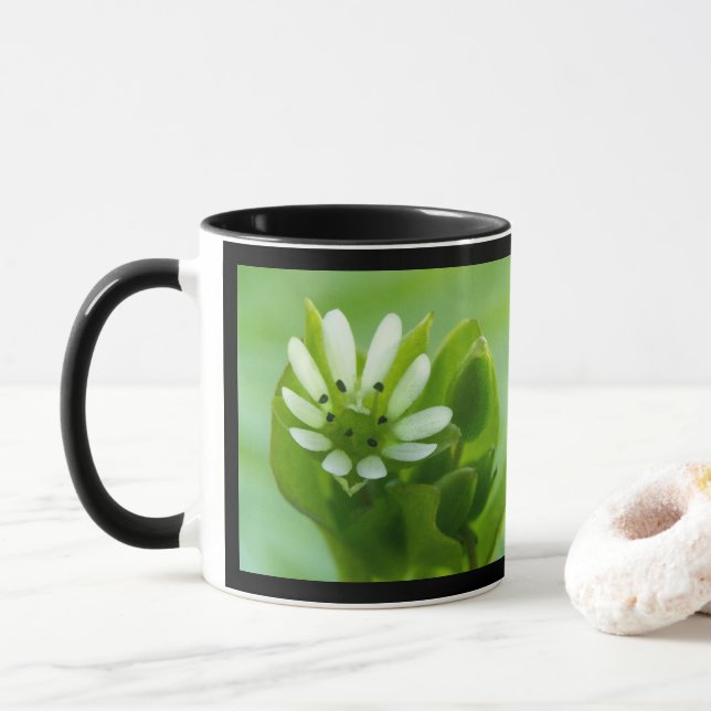 Taza Flor de maleza, tapón de marco negro (Con donut)