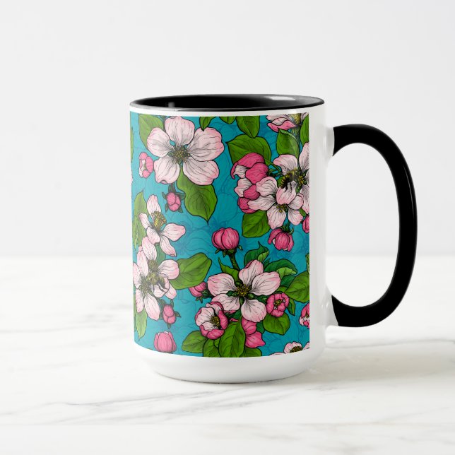 Taza Flor de manzana sobre turquesa (Derecha)