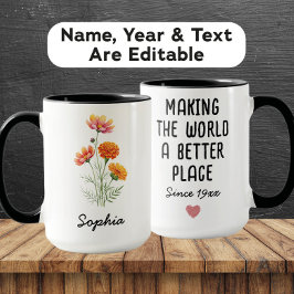 Taza Flor de nacimiento personalizada de octubre - Nomb