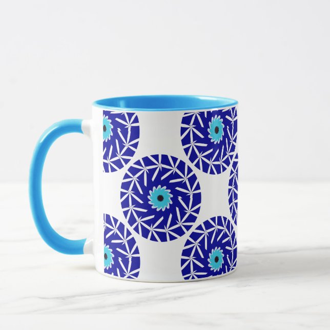 Taza Flor de ojos elegante, abstracta geométrica azul m (Izquierda)