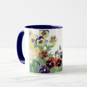 Taza Flor de Pensamiento Japonesa Vintage Ukiyo-e Botán