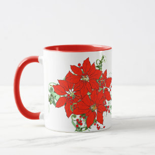 Taza Flor de Poinsettia Cerámica Roja 