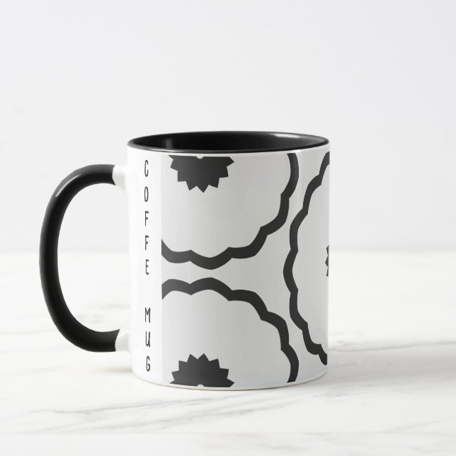 Taza Flor de Punto Blanco y Negro Personalizado Resumen (Izquierda)