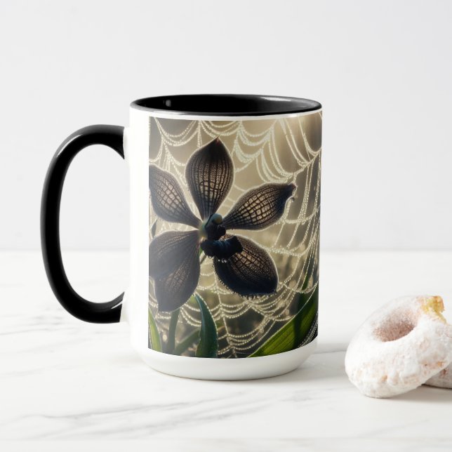 Taza Flor de Spiderweb de orquídea negra (Con donut)