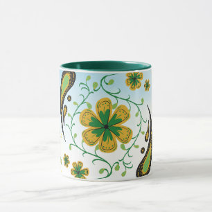 Taza Flor de Taiji – Arte Floral Verde y Amarillo